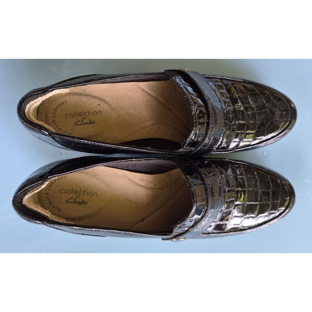 Clarks Collection Comfort Shoes Women's Black Slip on Mock Croc Textured 10 M